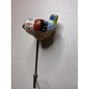 Twisted Metal Wall Hangers Hooks Ceramic Handpainted Bird  Boho Folk Anthro